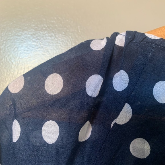 Ralph Lauren Blue Polka Dot Thin Linen Drawstring Over Shirt Blouse - Picture 5 of 5
